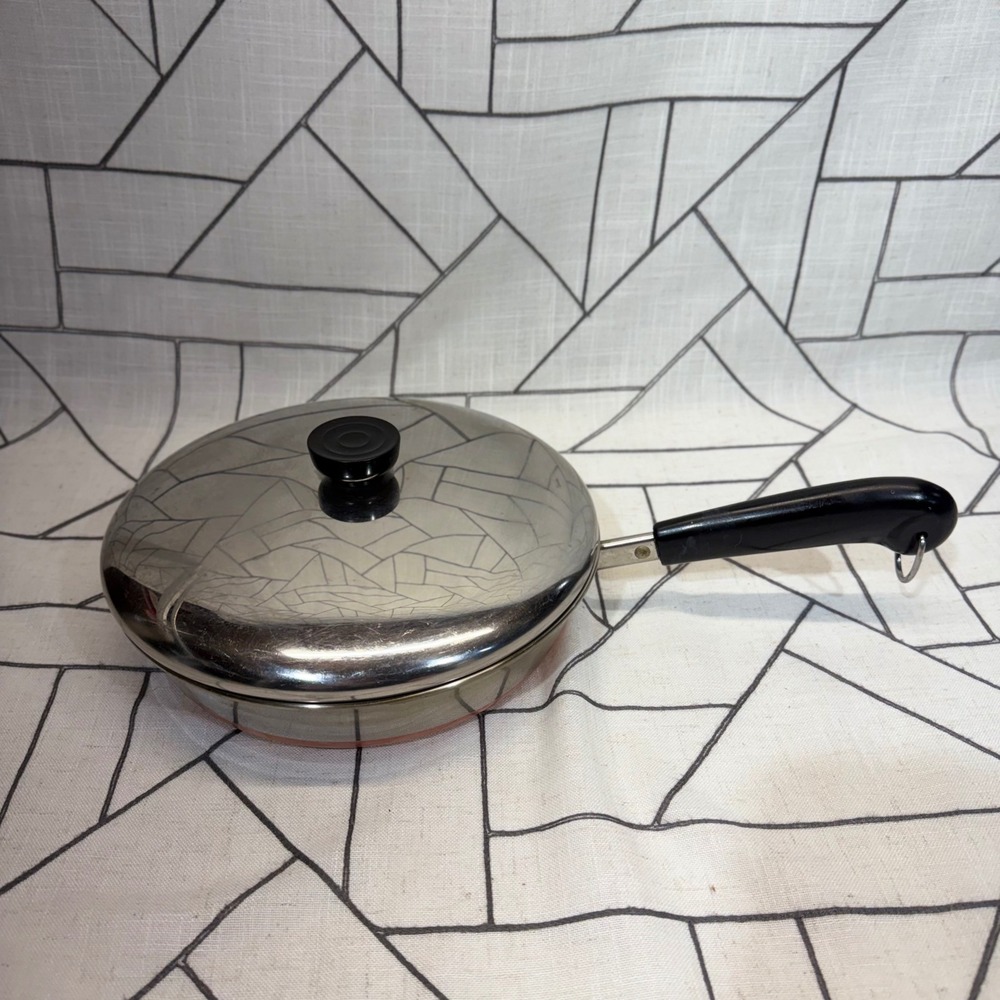Revere Ware Skillet 9 in Silver Copper Clad Bottom Vintage Frying Pan with Lid